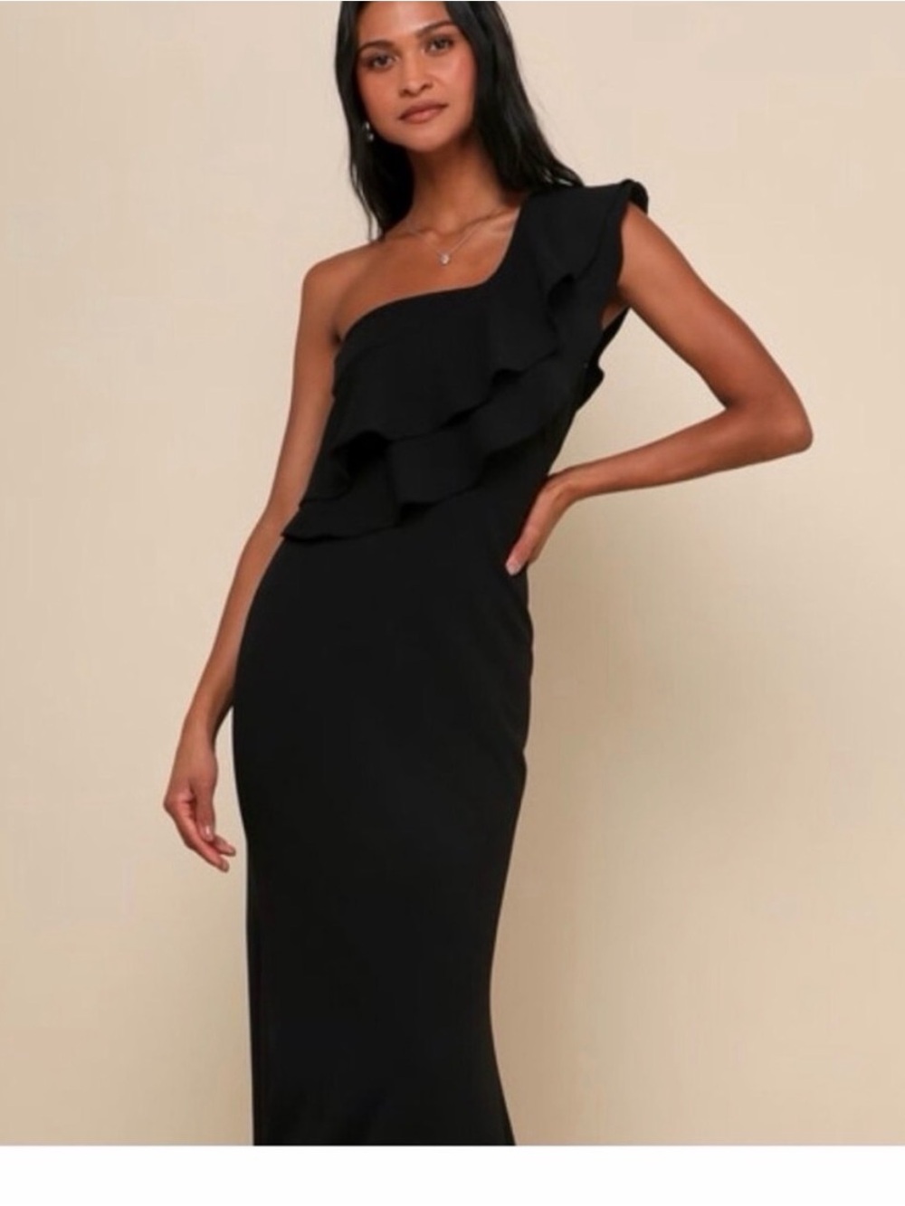 Lulu's One-Shoulder Black Ruffle Gown - Picture 5 of 8